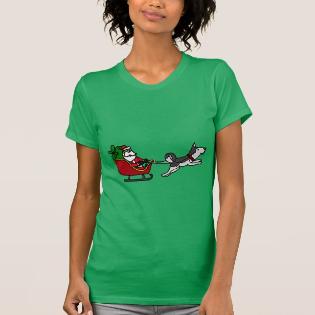 T-shirt Noël drôle Sleigh avec la traction enrouée de (Devant)