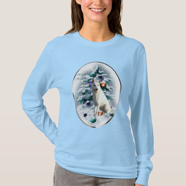 T-shirt Noël du berger allemand blanc (Devant)
