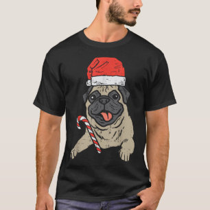 T-shirt Noël du chien de Carlin de Santa Hat
