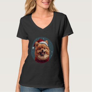 T-shirt Noël du chien mignon de Poméranie Flammes de neige