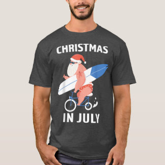 T-shirt Noël du cool Père Noël Surfboard en juillet