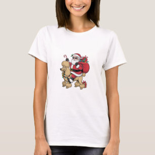 T-shirt Noël Éclairage Père Noël équitation chien caniche 