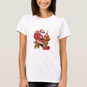 T-shirt Noël Éclairage Père Noël équitation Cockapo Chien 