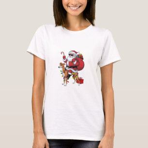 T-shirt Noël Éclairage Père Noël équitation Greyhound Chie