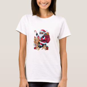 T-shirt Noël Éclairage Père Noël équitation Yorkie Chien N