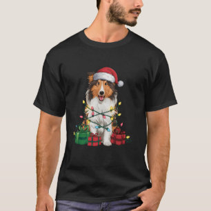 T-shirt Noël Éclairage Santa Hat Rough Collie Chien Noël