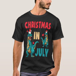 T-shirt Noël En Juillet Dinosaur Xmas Santa Hat Kids Rex