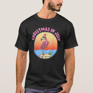 T-shirt Noël En Juillet Flamant rose À Santa Hat Enfants T