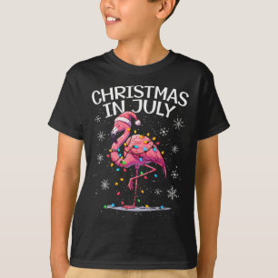 T-shirt Noël En Juillet Flamant rose Père Noël Summer Xmas