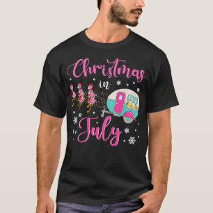 T-shirt Noël En Juillet Flamant rose Pink Santa Hat Campin