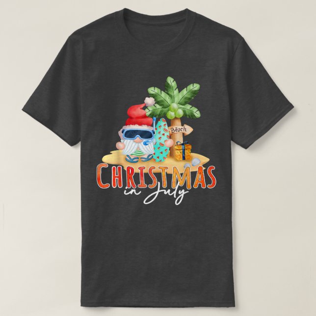 T-shirt Noël En Juillet Funny Père Noël Summer Beach Vacat (Design devant)