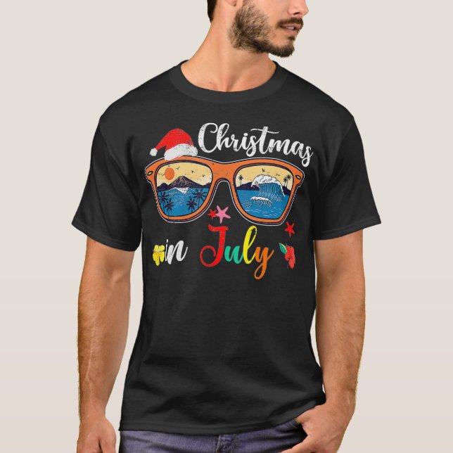 T-shirt Noël En Juillet Lunettes De Soleil Été Plage Vinta (Devant)