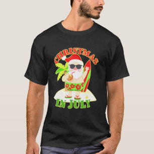 T-shirt Noël En Juillet Noël Père Noël Surfboard Beach Sum