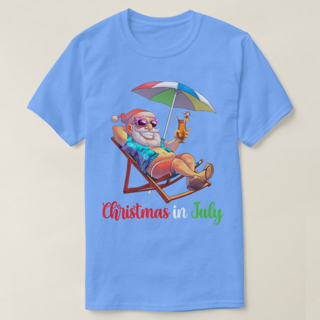 T-shirt Noël En Juillet Père Noël Beach Chaise Umbrella Co (Design devant)