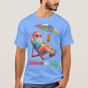 T-shirt Noël En Juillet Père Noël Beach Chaise Umbrella Co