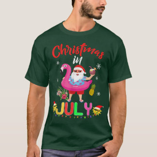T-shirt Noël En Juillet Père Noël Flamant rose Hawaiien Ét