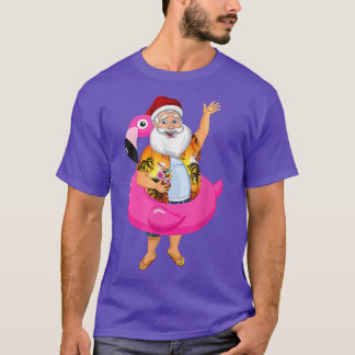 T-shirt Noël en juillet Père Noël hawaii Flamant rose lune