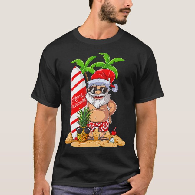 T-shirt Noël En Juillet Père Noël Hawaii Surf Summer Chri (Devant)