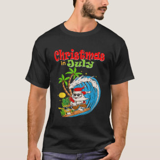 T-shirt Noël en juillet Père Noël Hawaiian Summer Surf Sur