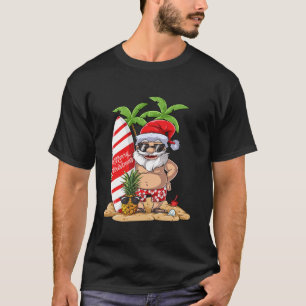 T-shirt Noël en juillet Père Noël Hawaiian Surfing Cadeaux