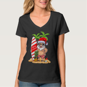 T-shirt Noël En Juillet Père Noël Hawaiian Surfing Summer 