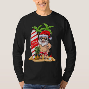 T-shirt Noël En Juillet Père Noël Hawaiian Surfing Summer 