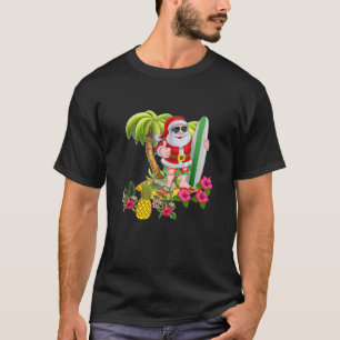 T-shirt Noël en juillet Père Noël Hawaiian Surfing Summer 
