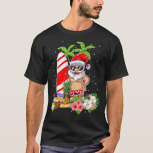T-shirt Noël En Juillet Père Noël Hawaiian Surfing Summer 