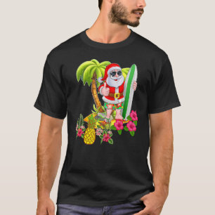 T-shirt Noël En Juillet Père Noël Hawaiian Surfing Summer 