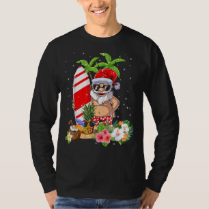 T-shirt Noël En Juillet Père Noël Hawaiian Surfing Summer 