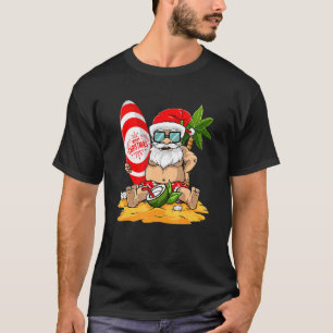 T-shirt Noël En Juillet Père Noël Hawaiian Surfing Summer 