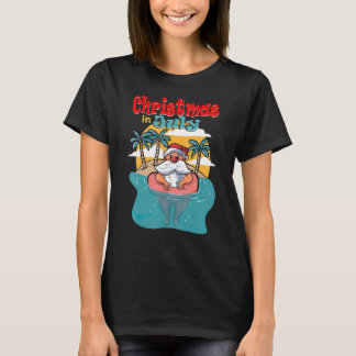 T-shirt Noël En Juillet Père Noël Palm Tree Sun Beach Été