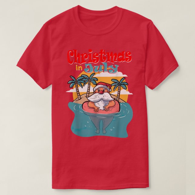 T-shirt Noël En Juillet Père Noël Palm Tree Sun Beach Été (Design devant)