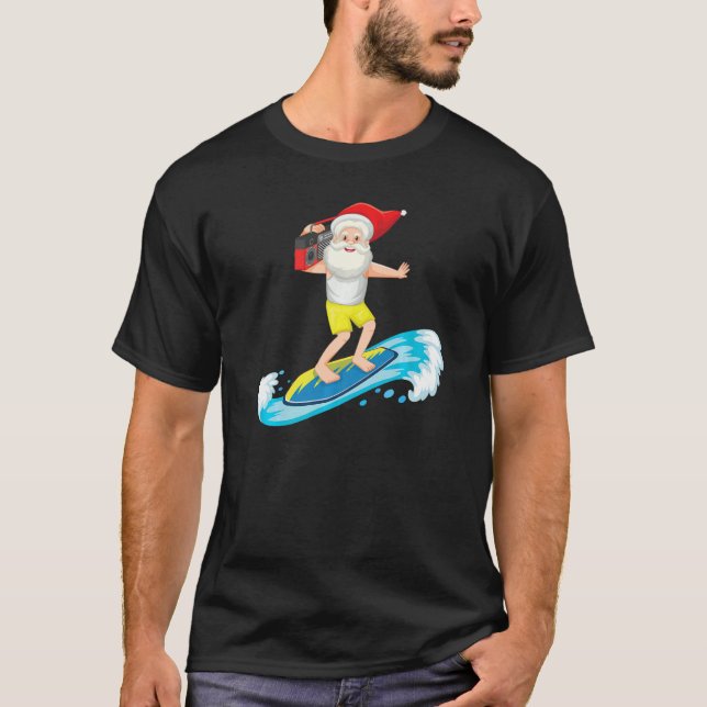 T-shirt Noël En Juillet Père Noël Surf Santa Hat Beach Su (Devant)
