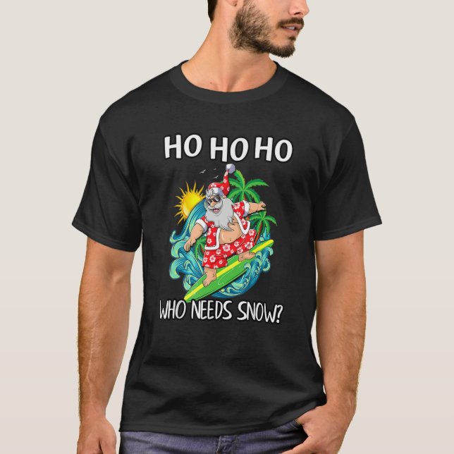 T-shirt Noël En Juillet Père Noël Surf Summer Beach (Devant)