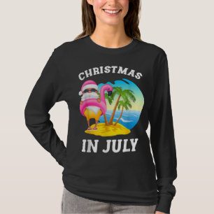 T-shirt Noël En Juillet Piscine De Flamant rose Été