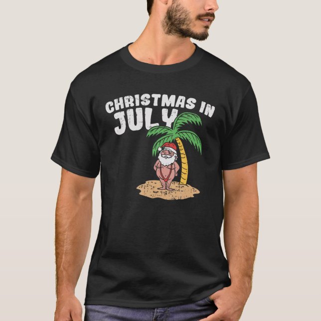 T-shirt Noël En Juillet Plage Père Noël Drôle Vacance D'Ét (Devant)