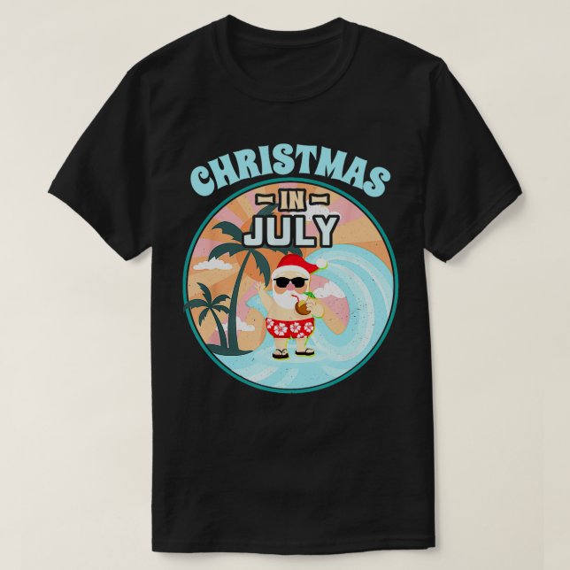 T-shirt Noël en Juillet Plage Vacances d'été Père Noël Haw (Design devant)