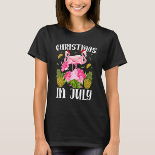 T-shirt Noël En Juillet Pour Femmes Flamant rose Rose 2