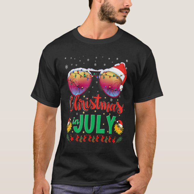 T-shirt Noël en juillet Santa Hat Lunettes de soleil été V (Devant)
