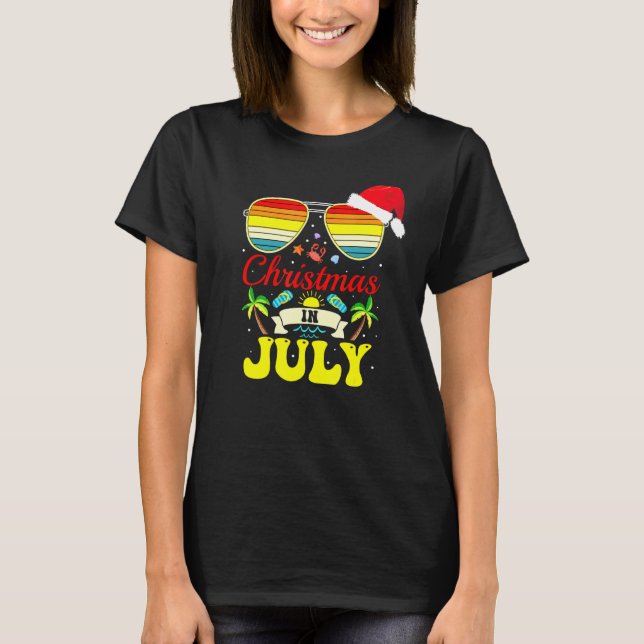 T-shirt Noël En Juillet Santa Hat Lunettes de soleil Hawai (Devant)