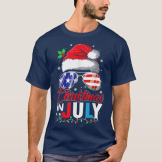T-shirt Noël en juillet Santa Hat USA Drapeau lunettes de