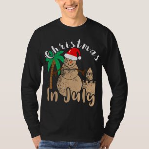 T-shirt Noël En Juillet Snowman Sand Castle Palm Tree Sa