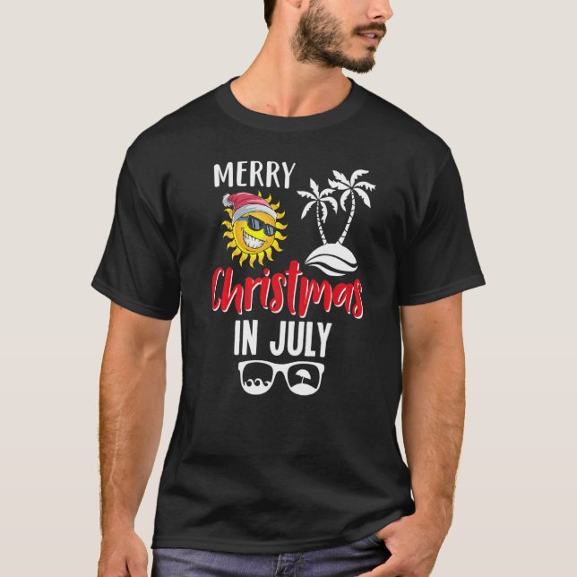 T-shirt Noël En Juillet Soleil Été Noël Père Noël (Devant)