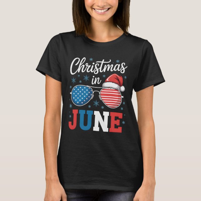 T-shirt Noël En Juin Sungles Santa Hat Us Drapeau Vacati (Devant)