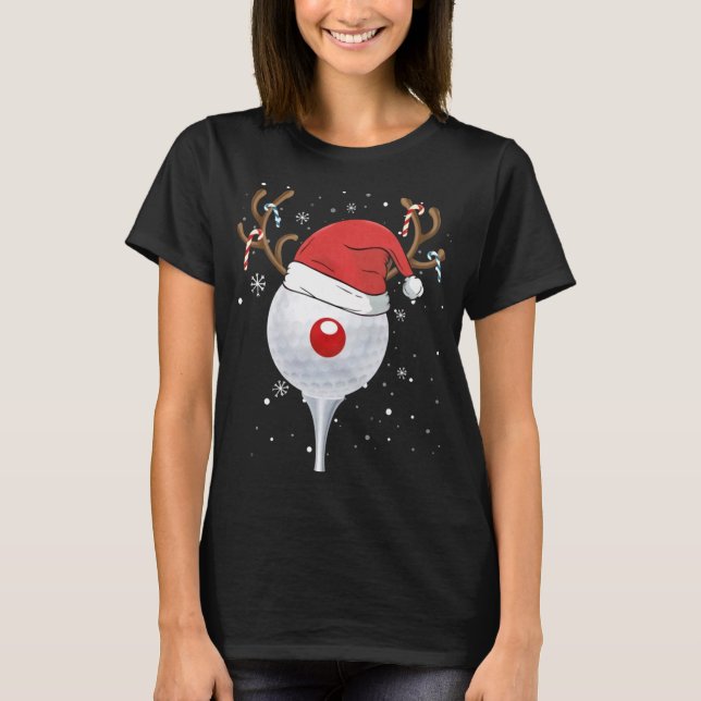 T-shirt Noël Goft Reindeer Funny Santa Hat Golf Lover (Devant)
