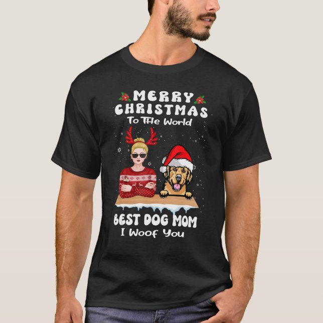 T-shirt Noël Golden Retriever au monde meilleur chien M (Devant)