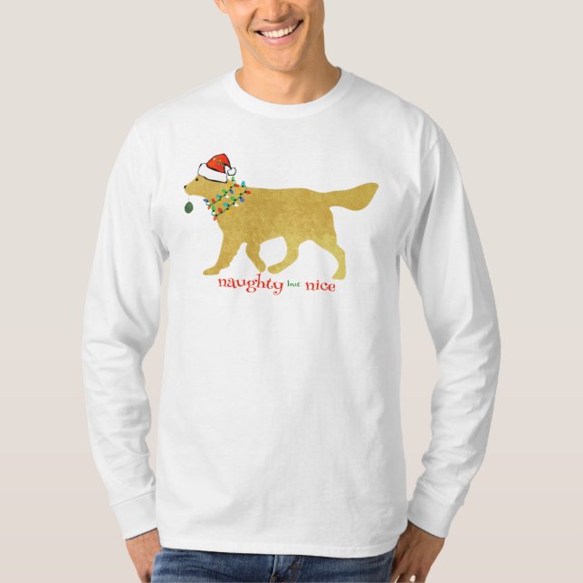 T-shirt Noël Golden Retriever Naughty, mais Nice Hommes (Devant)