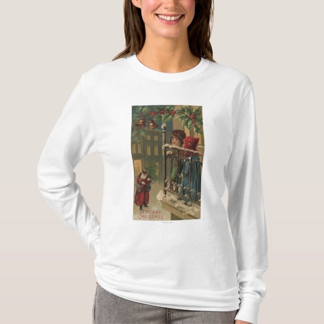 T-shirt Noël GreetingKids observant Père Noël (Devant)