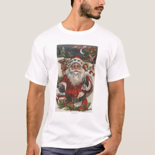 T-shirt Noël GreetingSanta avec des cerfs communs et des